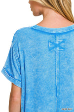 Zenana Washed Ribbed Cuffed Short Sleeve Round Neck Top