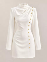 Full Size Decorative Button Mock Neck Mini Dress Plus Size