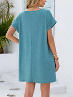 Lace Trim Notched Short Sleeve Dress