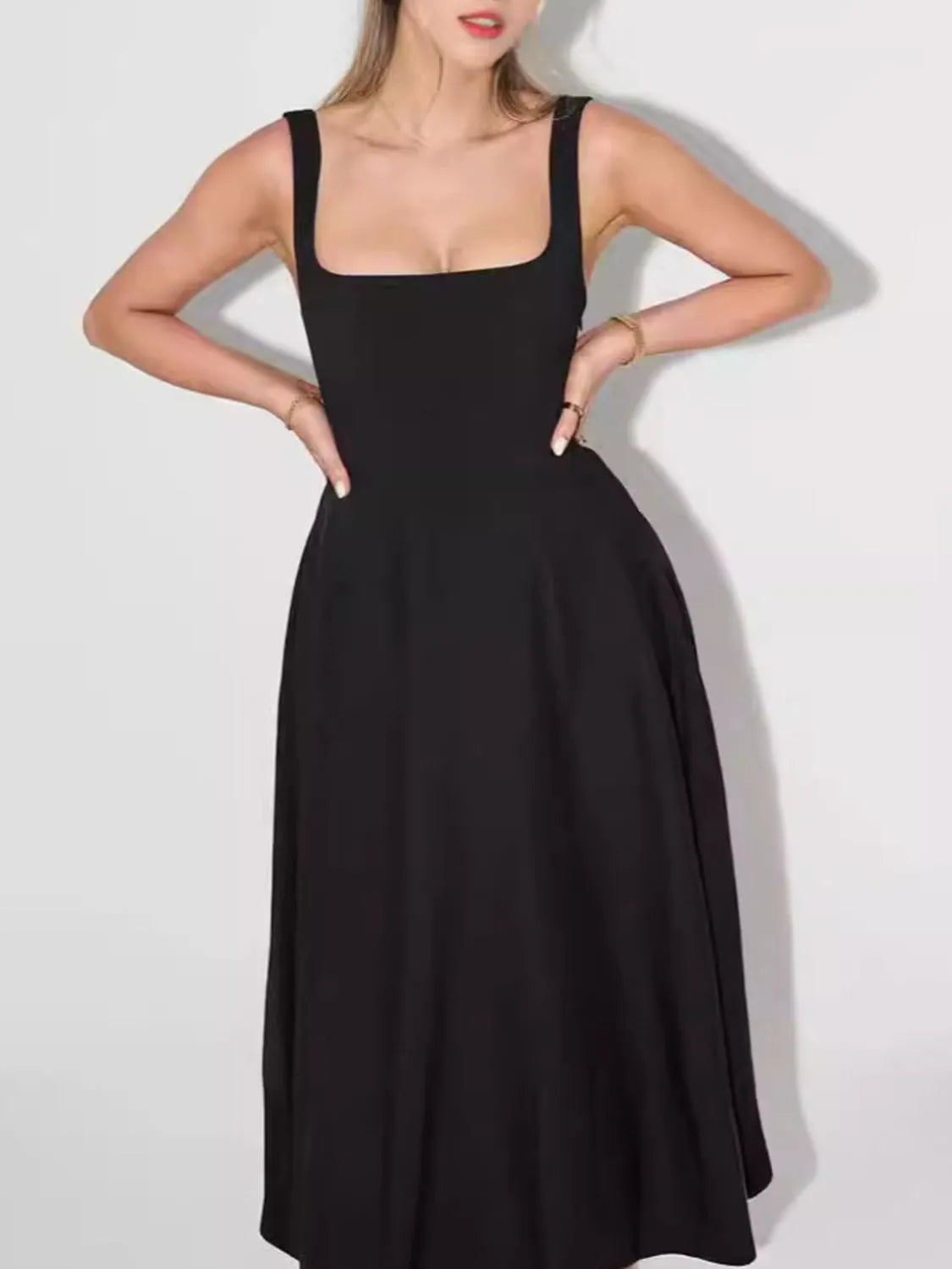 Square Neck Sleeveless Midi Dress