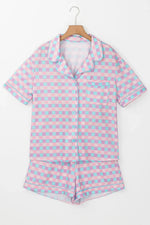 Plaid Collared Neck Short Sleeve Top and Shorts Lounge Set