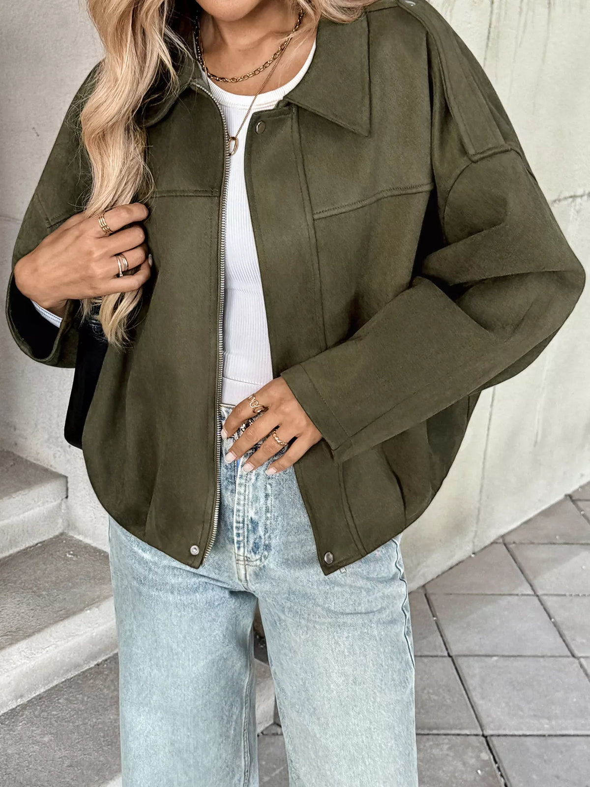 Zip Up Drop Shoulder Jacket