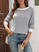 Ribbed Round Neck Raglan Sleeve Knit Top