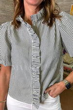 Striped Ruffle Short Bubble Sleeve Shirt