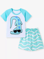 Children's Animal Round Neck Top and Shorts Set