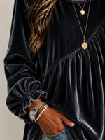 Full Size Velvet Round Neck Long Sleeve Blouse Plus Size