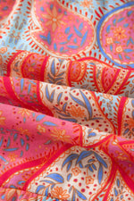 Paisley Print V-Neck Short Sleeve Boho Dress with Ruffle Details