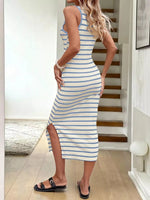 Striped Sleeveless Bodycon Midi Dress