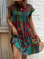 Color Block Print Short Sleeve Mini Dress