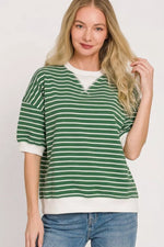 Zenana Striped Rib Banded Sweatshirt