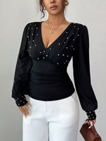 Pearl Embellished V-Neck Blouse