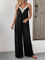 Lace Trim V-Neck Wide Leg Jumpsuit