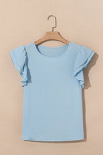 Solid Color Ruffled Short Sleeve Casual Blouse