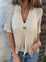 Full Size One Button Openwork Cardigan Plus Size