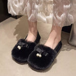 Fuzzy Pearl Bowknot Slip-Ons