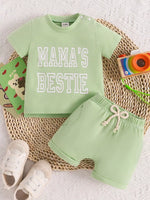 Children's Letter Round Neck Tee and Shorts Set