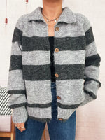 Striped Button-Up Cozy Cardigan