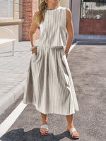 Striped Sleeveless Top and Midi Skirt Set