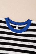 Stripe Pointelle Knit Contrast Trim Sleeveless Sweater Top