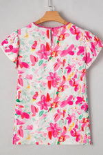 Floral Print Ruffle Sleeve Round Neck Blouse