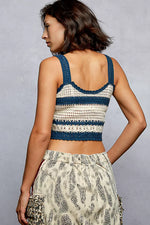 POL Floral Embroidered Cropped Crochet Cami with Scalloped Hem