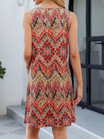 Printed V-Neck Sleeveless Mini Dress with Pockets