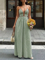 Striped Halter Neck Maxi Dress