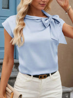 Bow Tie Cap Sleeve Blouse
