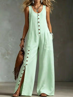 Full Size Sleeveless Button-Down Wide-Leg Jumpsuit Plus Size