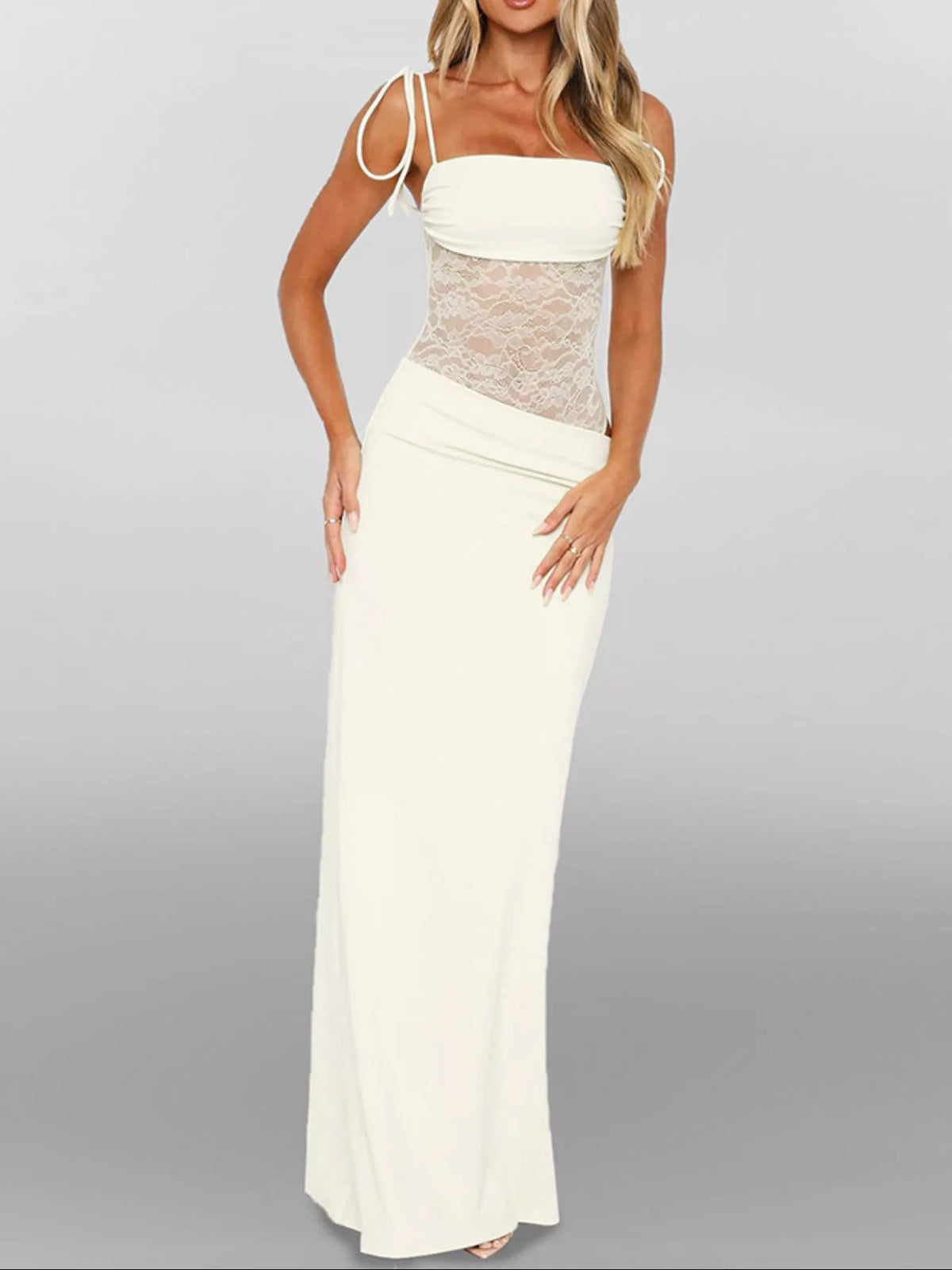 Lace Cutout Tie Shoulder Maxi Dress