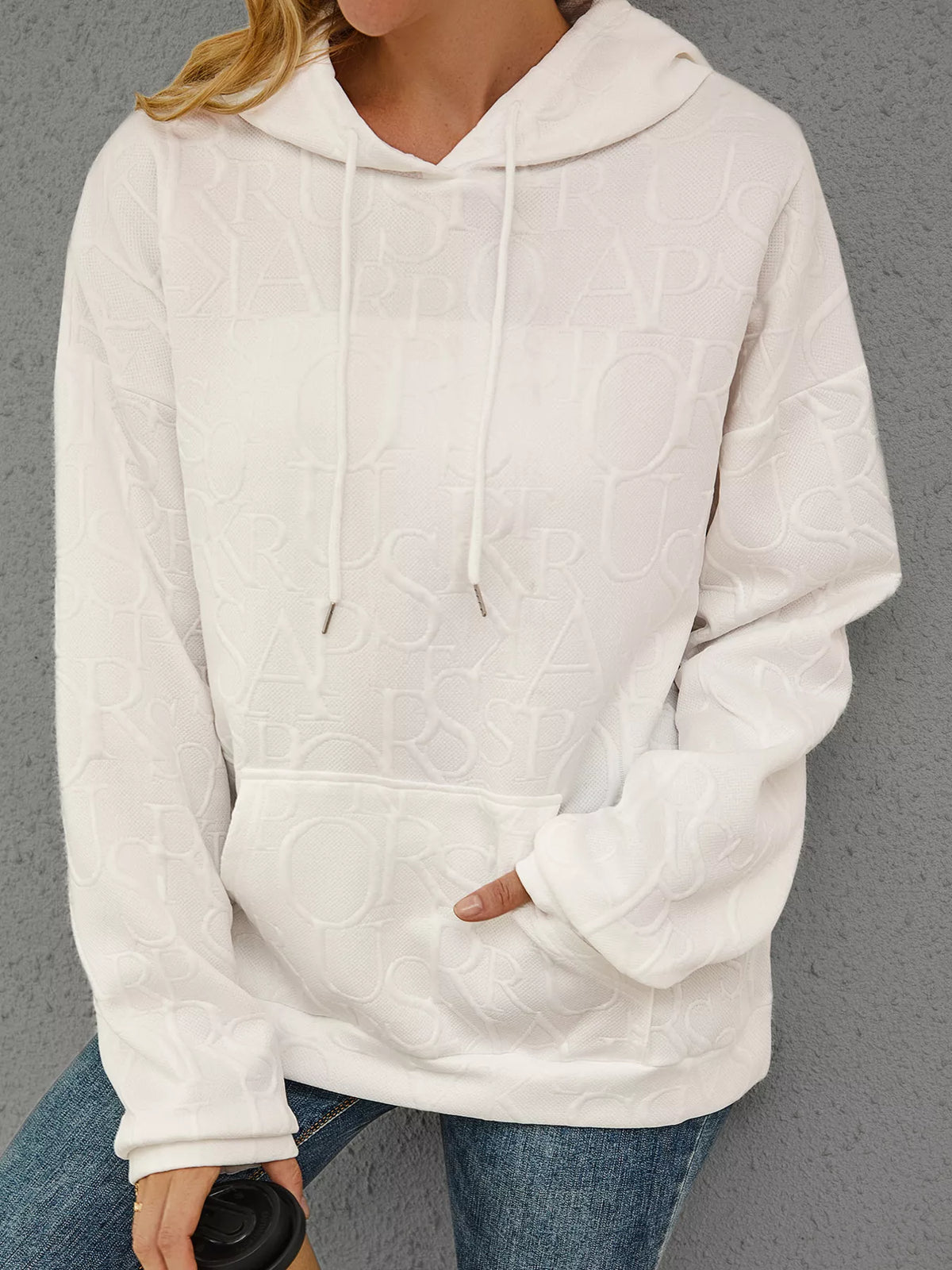 Full Size Embossed Lettering Casual Hoodie Plus Size