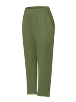 Full Size Side Decor Button Casual Wide Leg Pants Plus Size