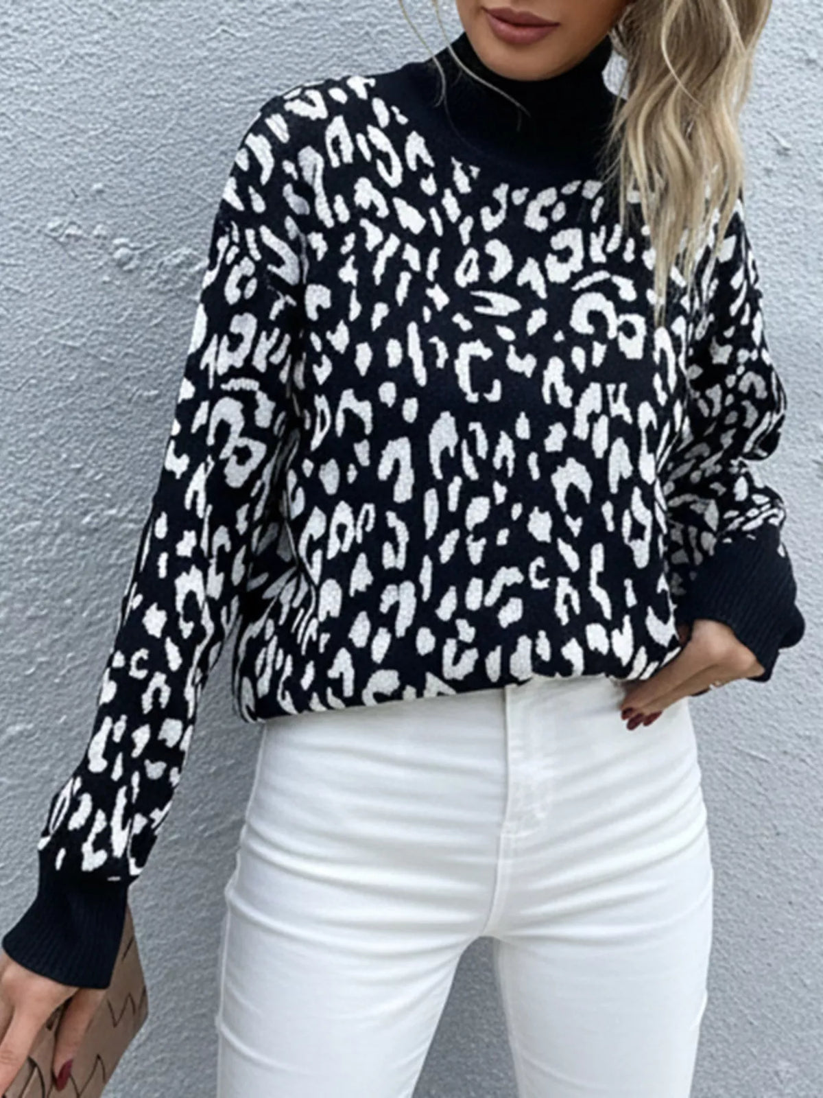 Leopard High Neck Pullover Sweater