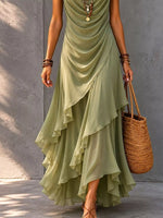 Sleeveless Layered Ruffle Hem Maxi Dress