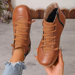 Lace-Up Faux Leather Ankle Boots