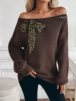 Leopard Bow Dropped Shoulder Sweater