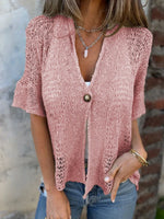 Full Size One Button Half Sleeve Cardigan Plus Size