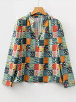 Floral Half Placket Notched Blouse