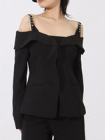 Ruffled Cold Shoulder Long Sleeve Outerwear