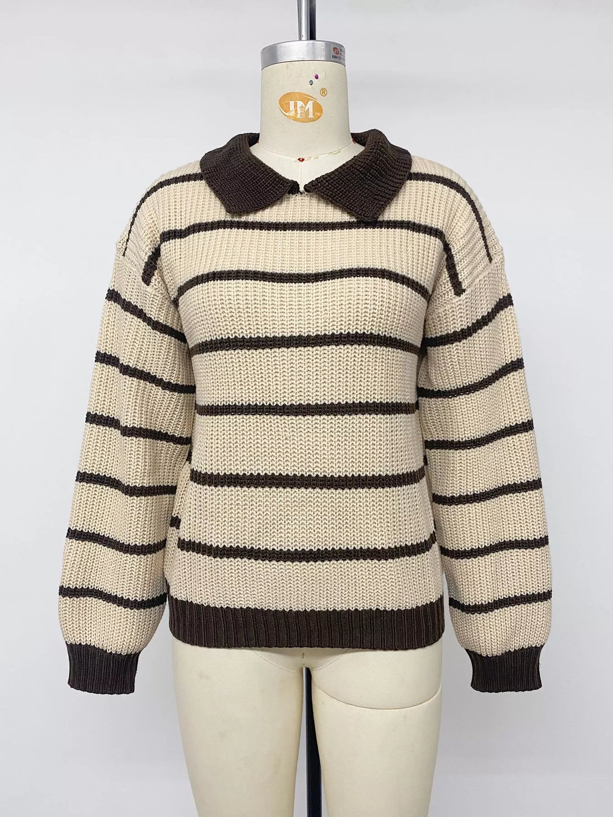 Striped Knit Polo Sweater