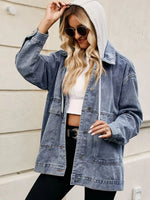 Oversized Button Up Denim Jacket with Hood