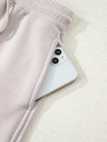 Solid Color Drop Shoulder Pullover and Drawstring Mini Skirt 2pcs Outfit
