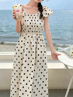 Polka Dot Puff Sleeve Midi Dress