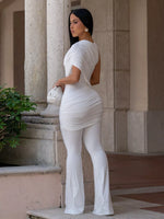 Ruched One-Shoulder Flare Leg Jumpsuit