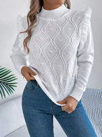Mock Neck Ruffle Trim Long Sleeve Sweater