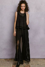 POL Round Neck Sleeveless Top with Crochet Contrast