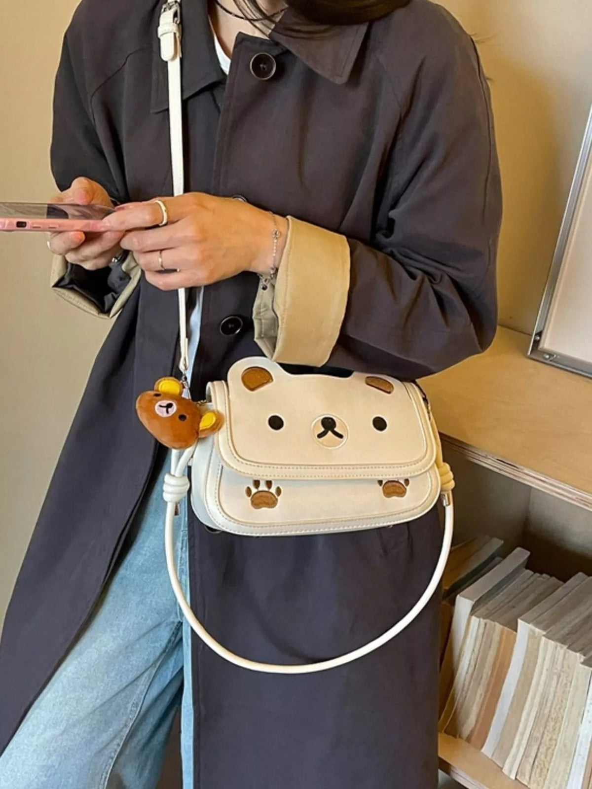 Cartoon Bear Crossbody Bag with Plush Bear Charm