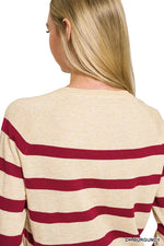 Zenana Lightweight Wool Blend Striped Round Neck Sweater
