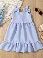 Children's Bowknot Decor Ruffle Hem Sleeveless Dress