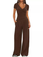 Surplice Short Sleeve Top and Pants Set